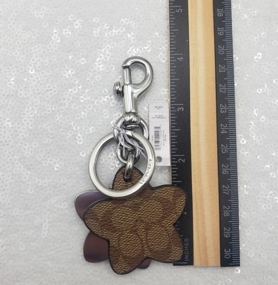 Coach Wildflower Silvertone & Khaki  Signature Logo Bag Charm Keyring - Picture 7 of 10